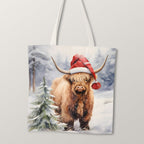TOTE Christmas Highland Cow H-3 Fabric Bag Panel
