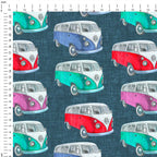 Colourful Campers Denim Fabric