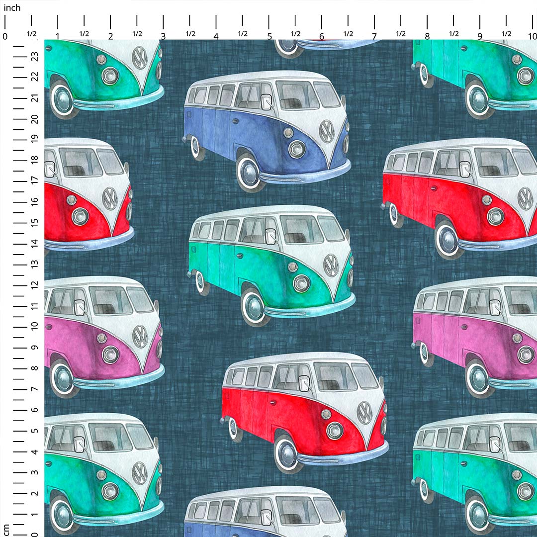 Colourful Campers Denim Fabric