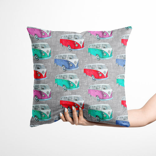 Colourful Camper Vans Grey Fabric