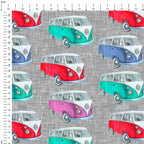 Colourful Camper Vans Grey Fabric