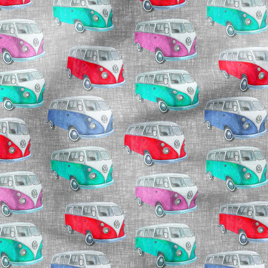 Colourful Camper Vans Grey Fabric