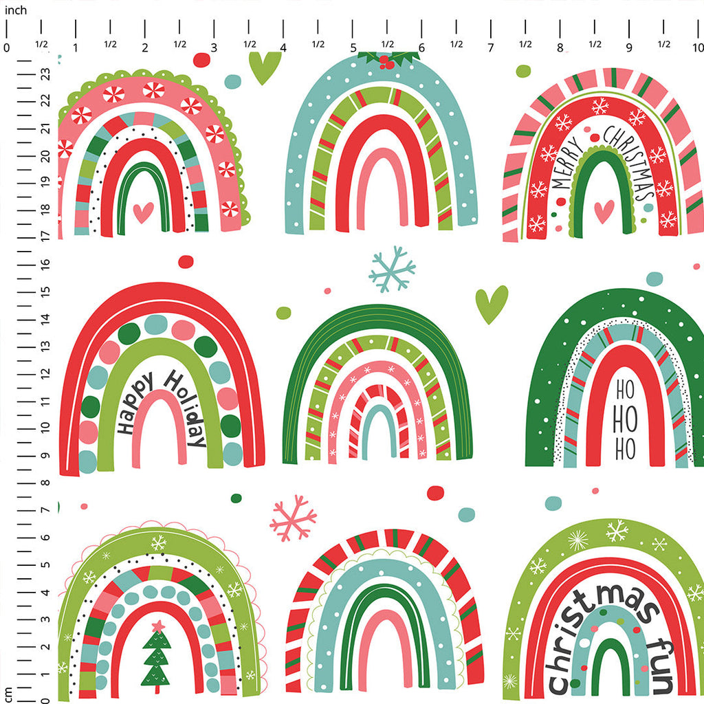 Colourful Christmas Rainbows Fabric