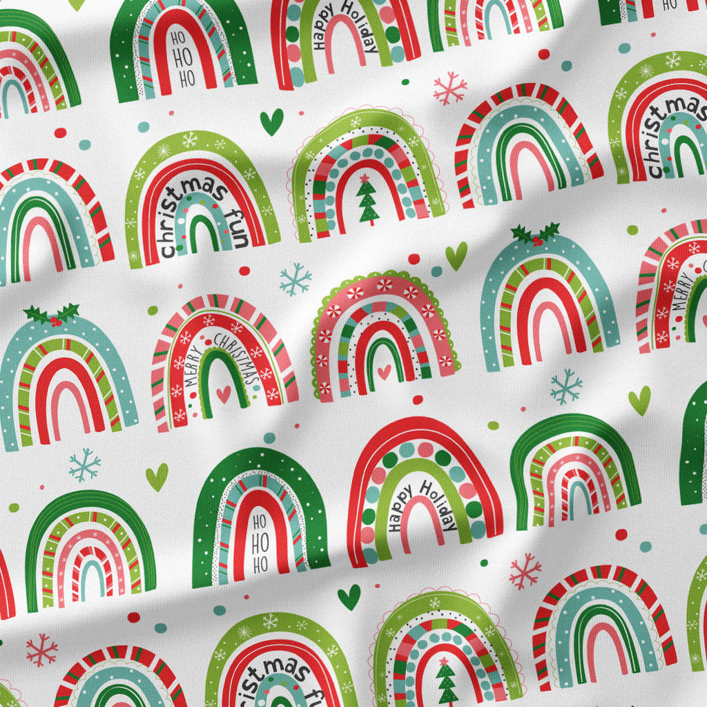Colourful Christmas Rainbows Fabric