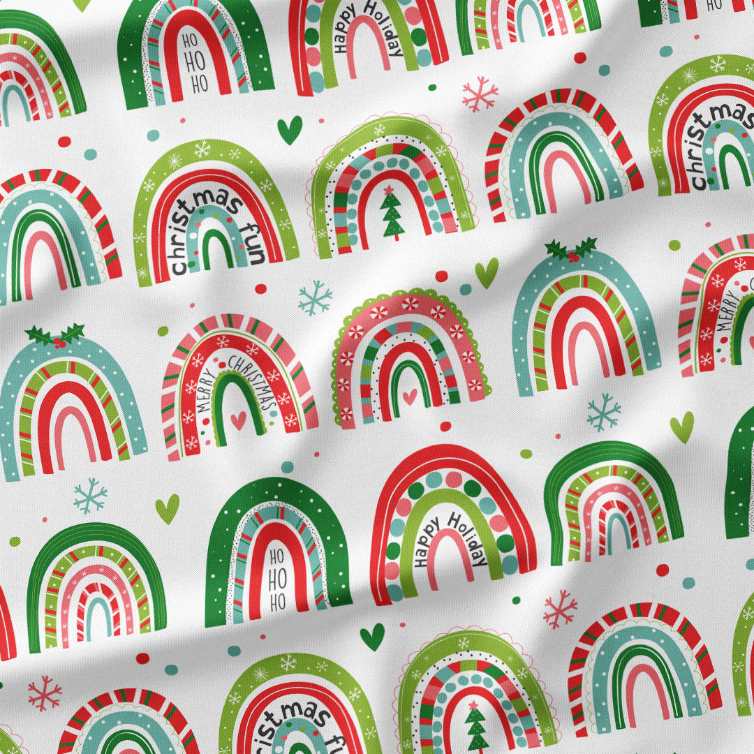 Colourful Christmas Rainbows Fabric