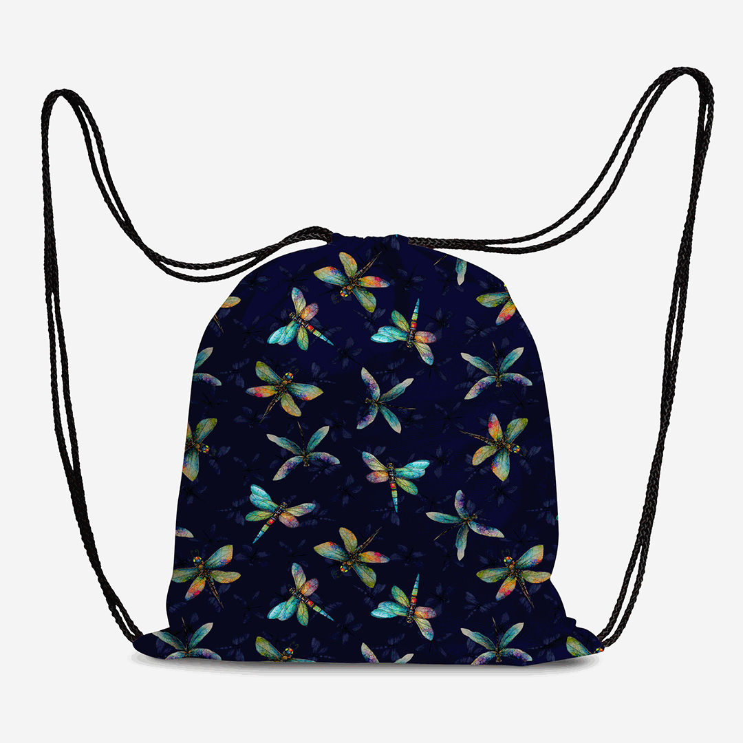 Colourful Dragonflies Navy Fabric