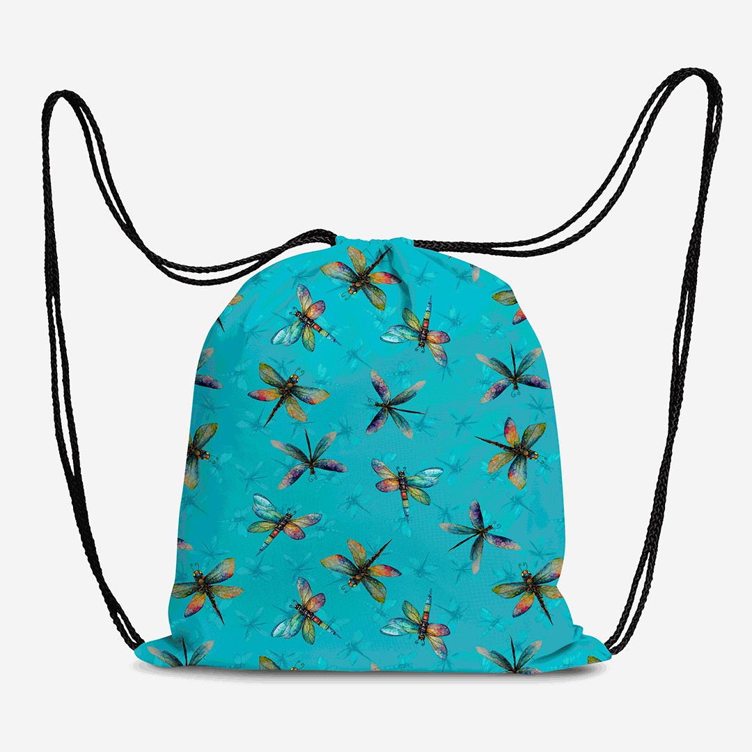 Colourful Dragonflies Teal Fabric
