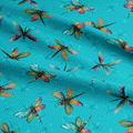 Colourful Dragonflies Teal Fabric