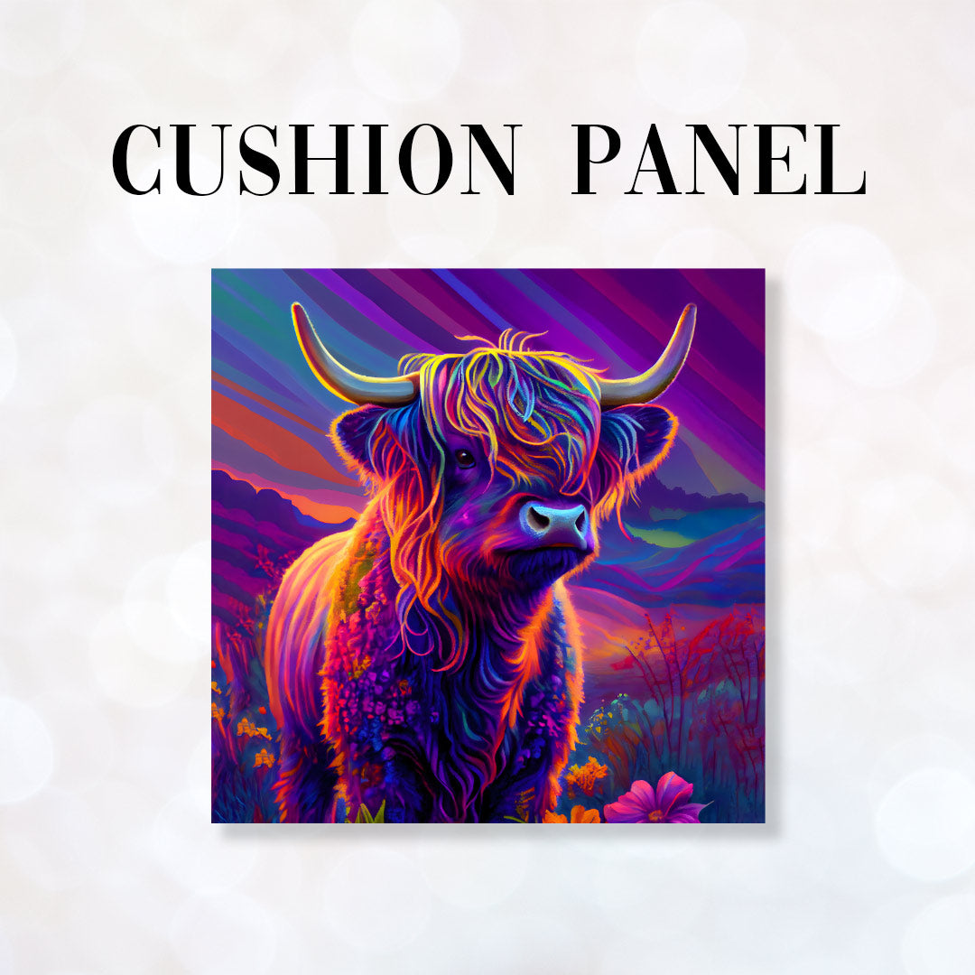 CUSHION Fabric Panel Colourful Highland Cow
