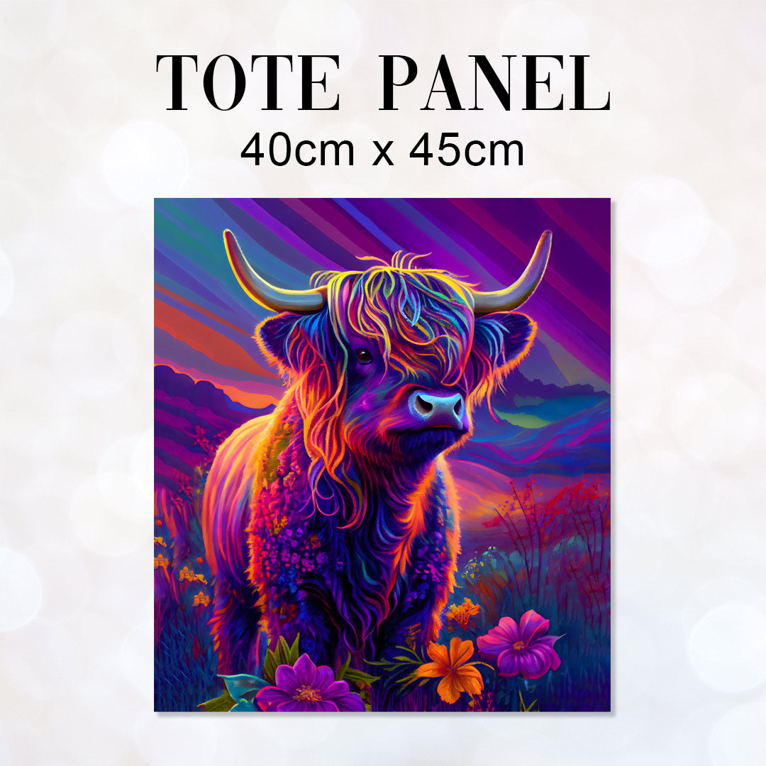 TOTE Colourful Highland Cow Fabric Bag Panel