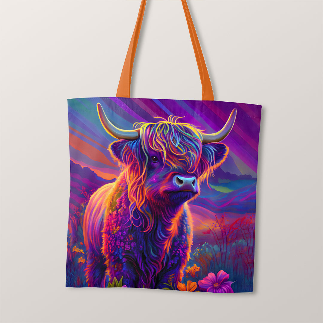 TOTE Colourful Highland Cow Fabric Bag Panel