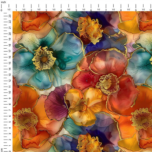 Colourful Inky Flowers Fabric