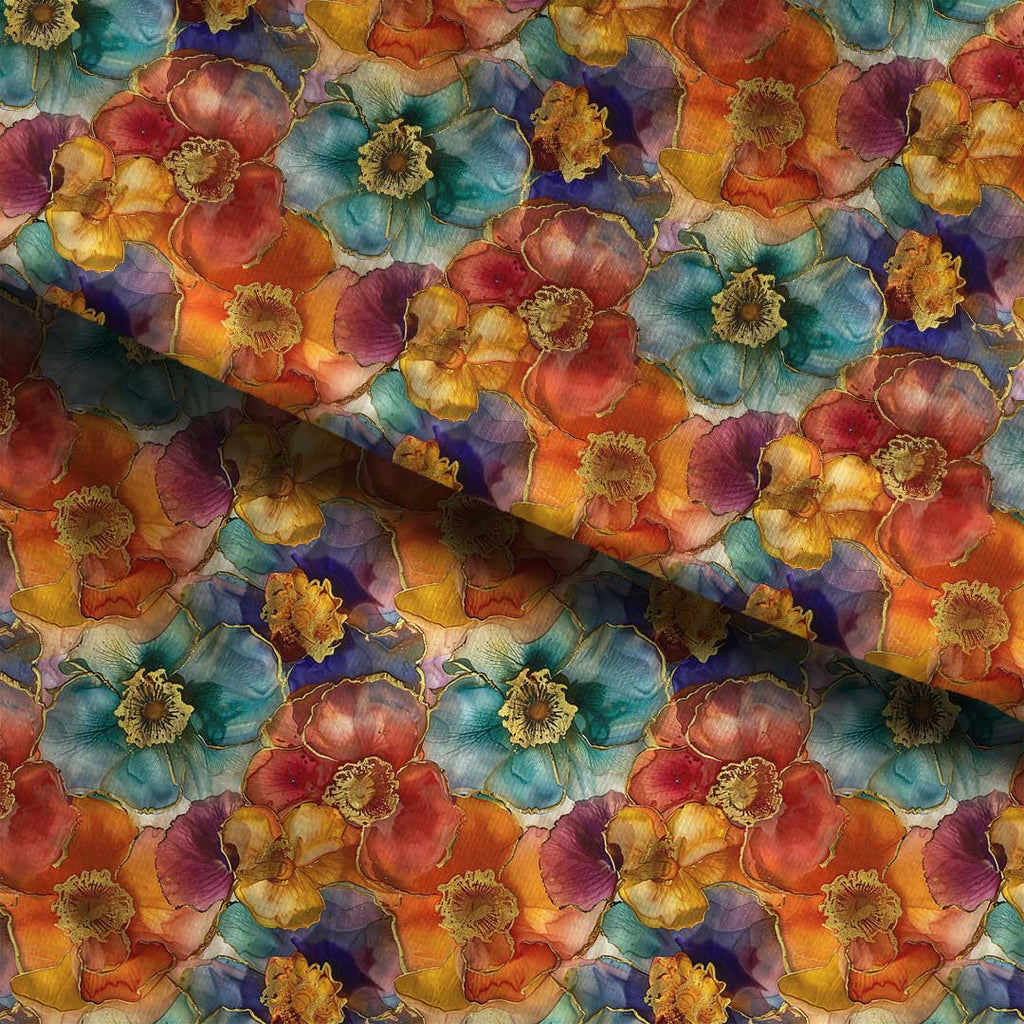 Colourful Inky Flowers Fabric