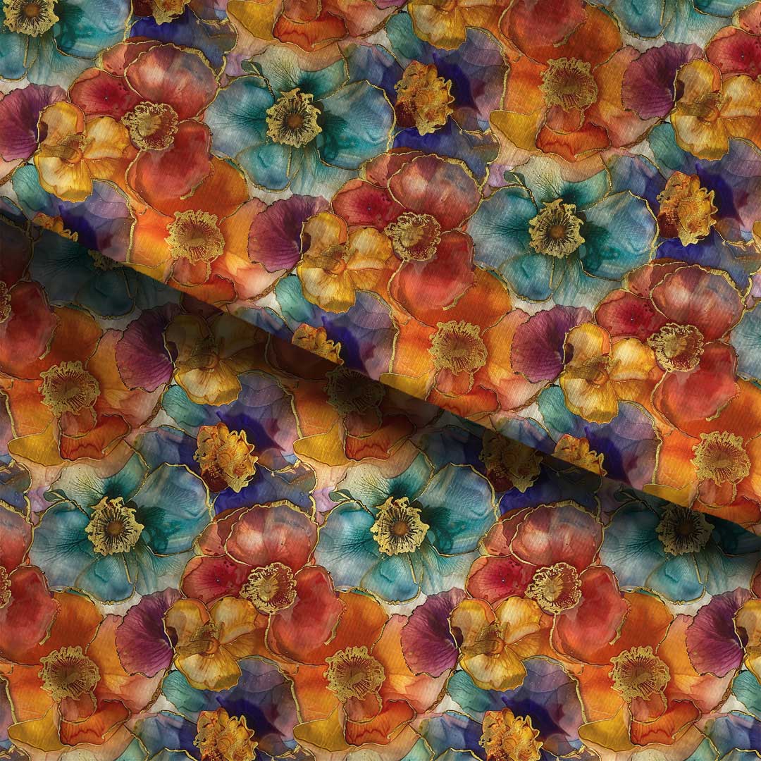 Colourful Inky Flowers Fabric