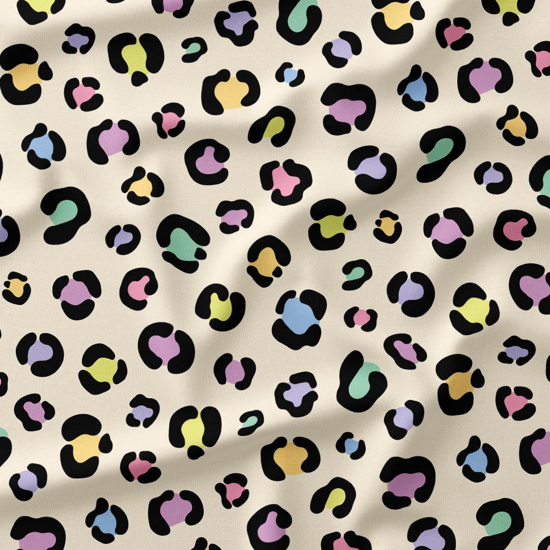 Colourful Leopard on Cream Fabric