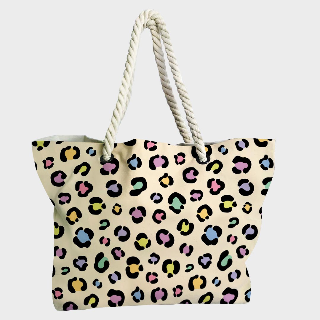 Colourful Leopard on Cream Fabric