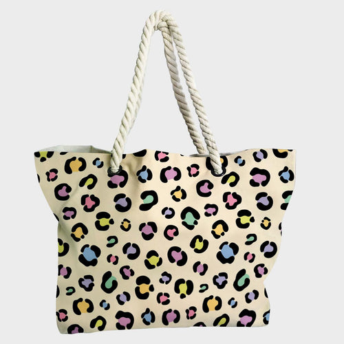 Colourful Leopard on Cream Fabric