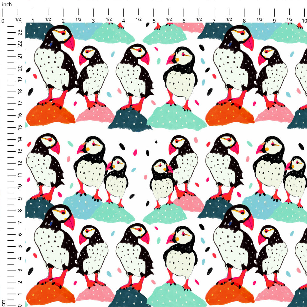 Colourful Puffins Fabric