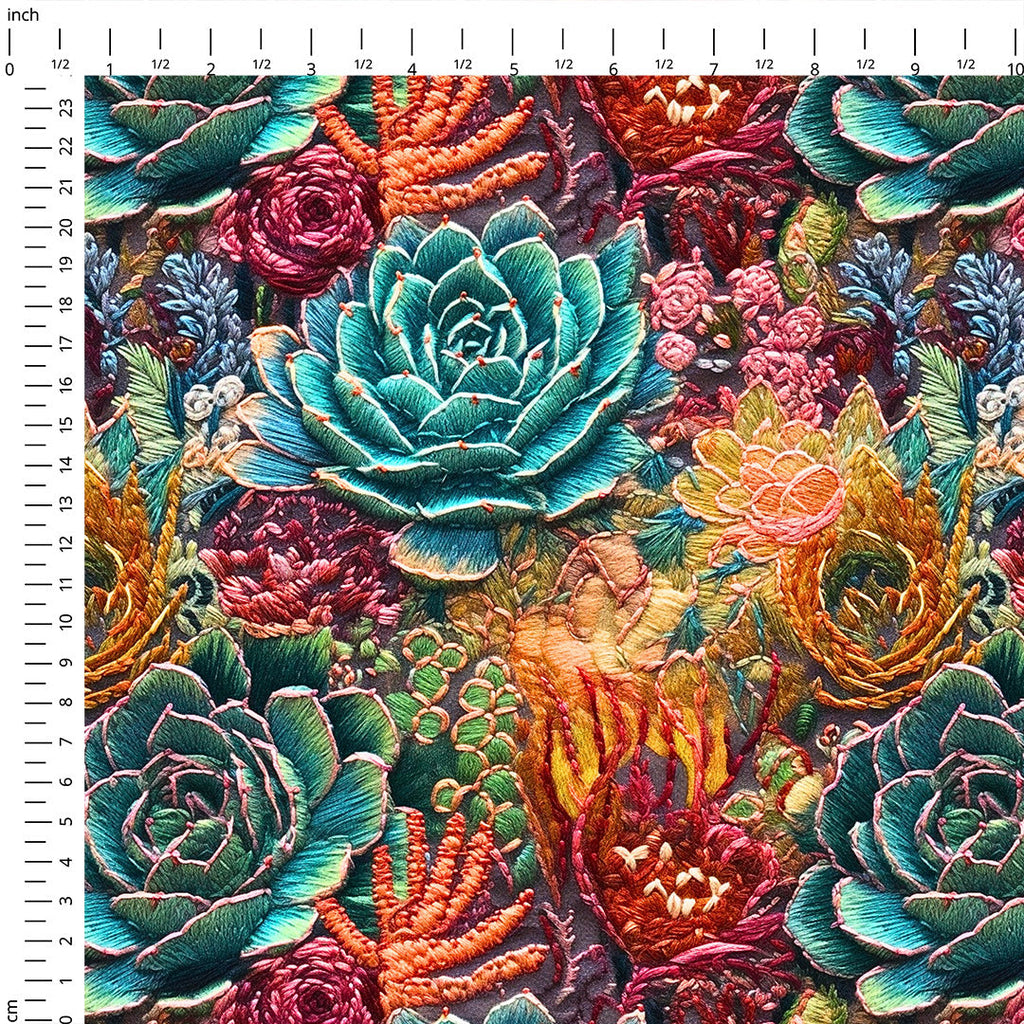 Colourful Succulents Embroidery Fabric