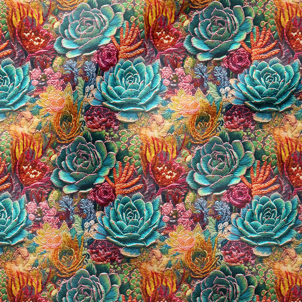 Colourful Succulents Embroidery Fabric