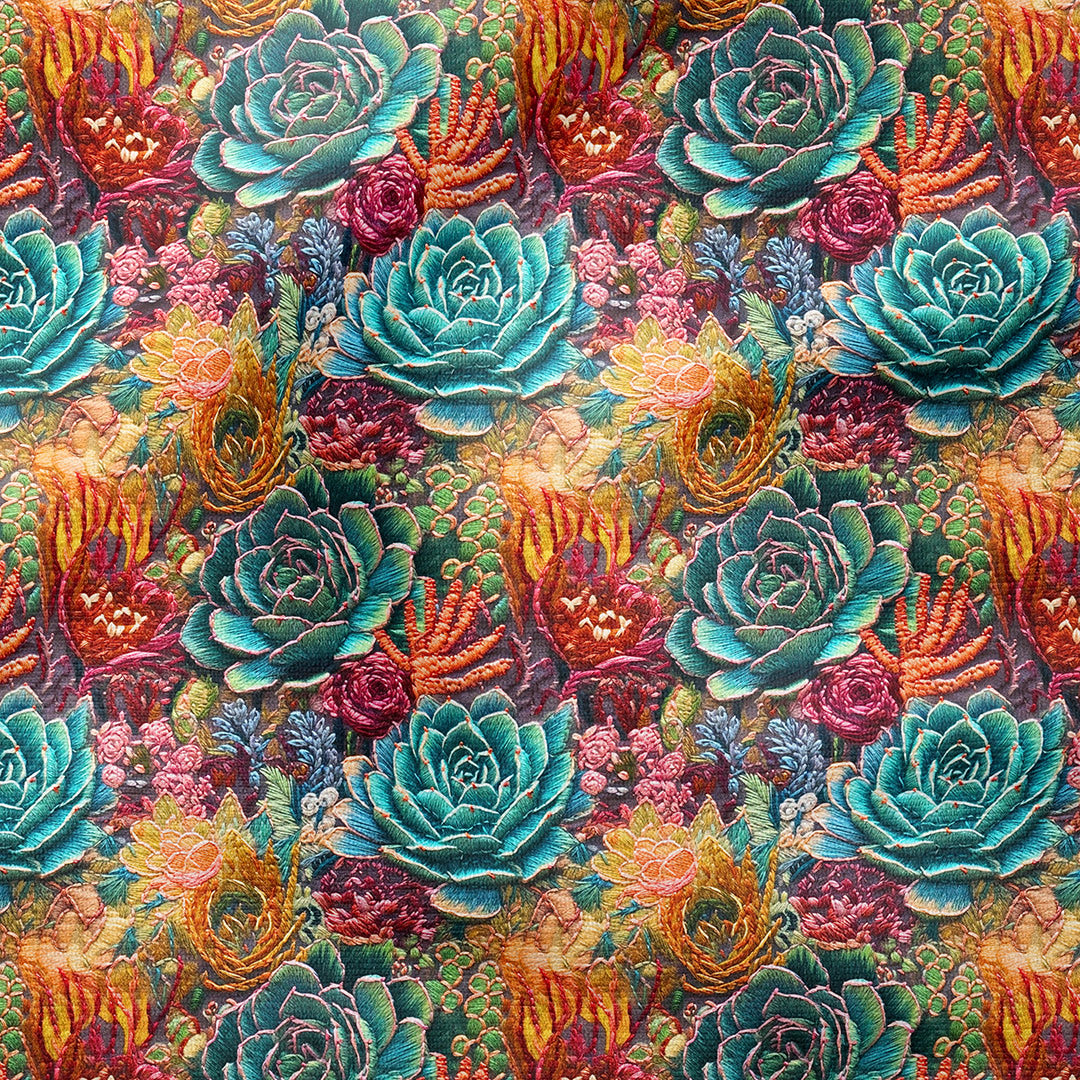 Colourful Succulents Embroidery Fabric