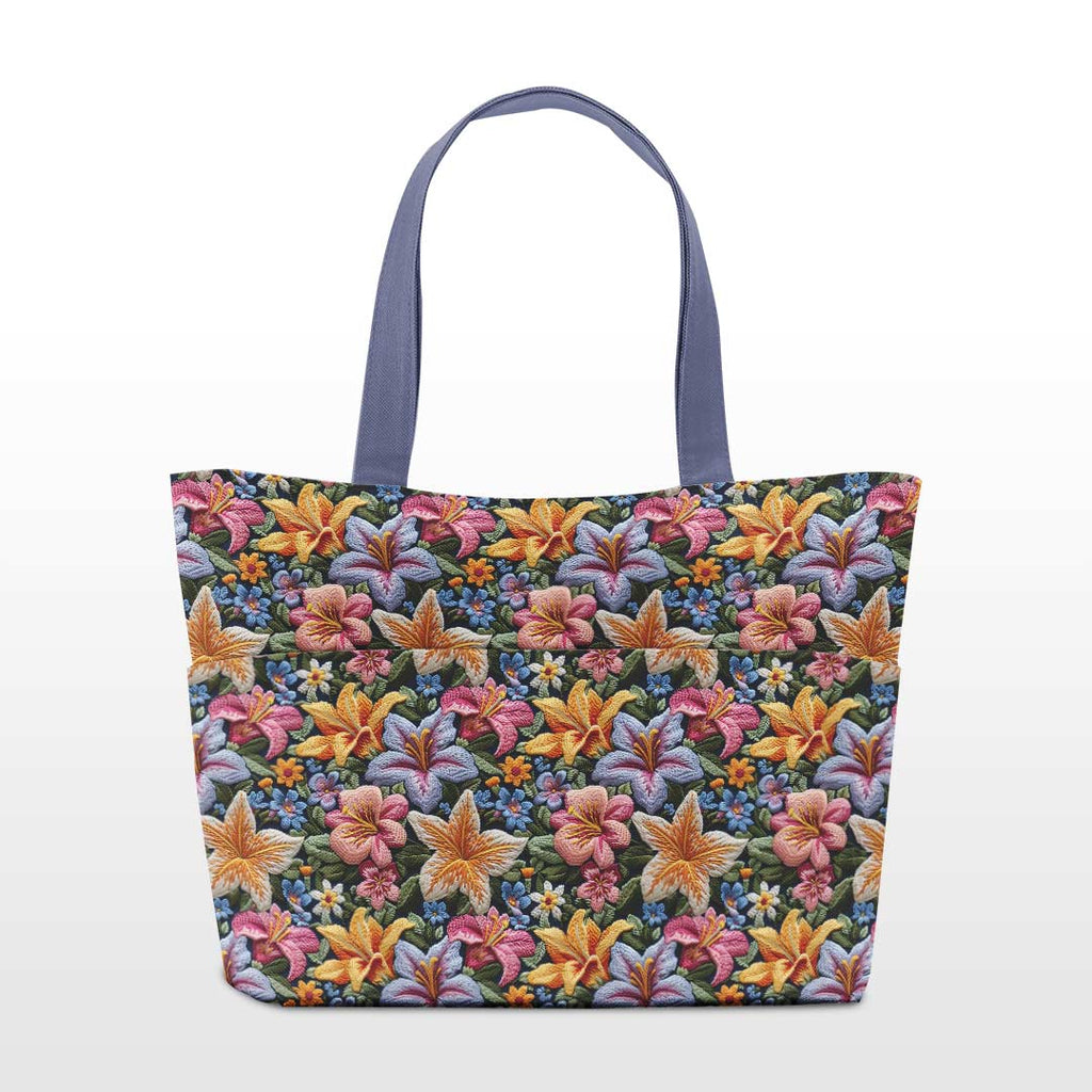 Embroidery Colourful Lillies Fabric