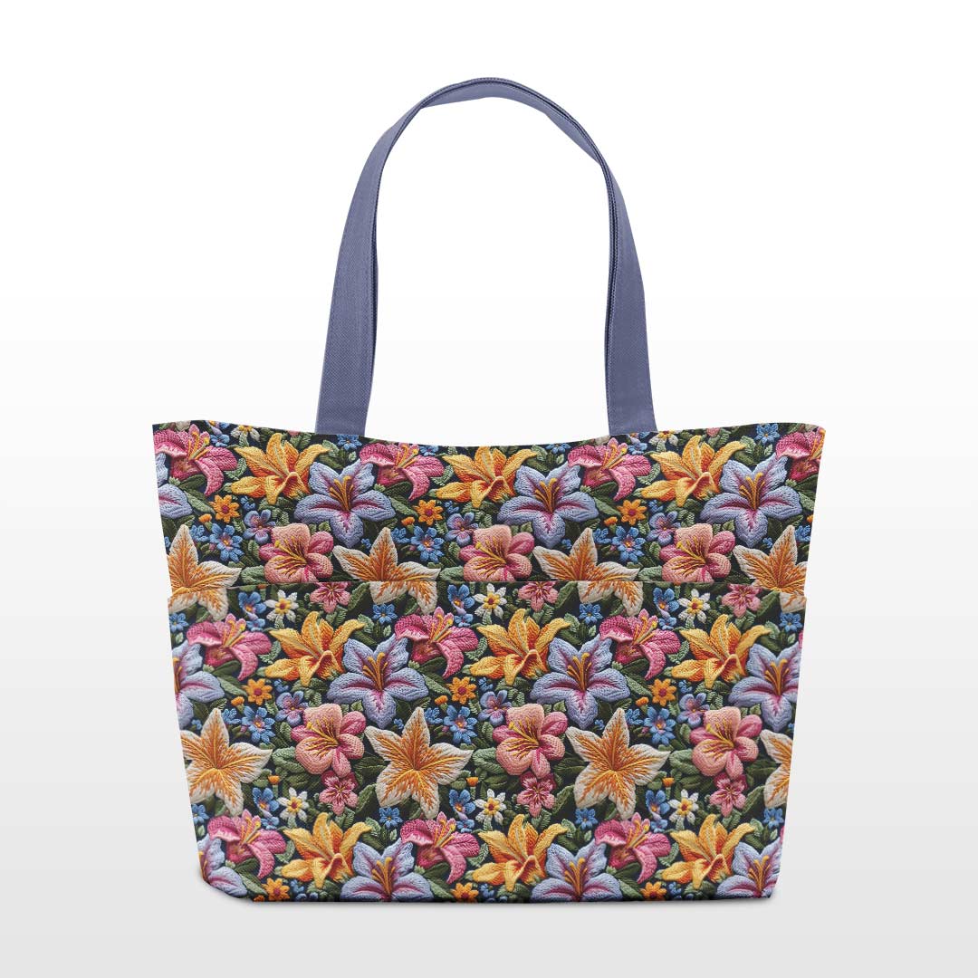 Embroidery Colourful Lillies Fabric