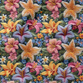 Embroidery Colourful Lillies Fabric