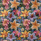 Embroidery Colourful Lillies Fabric