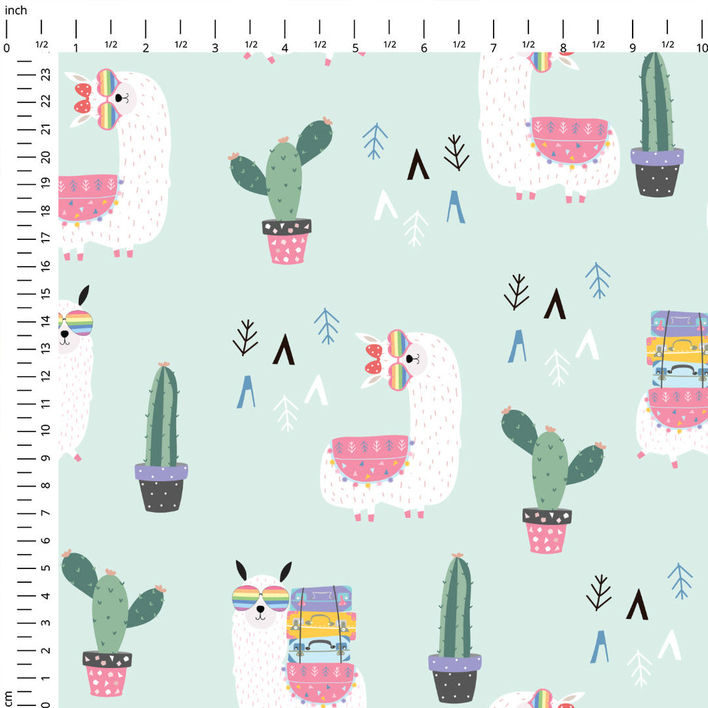 Cool Llamas Mint Fabric