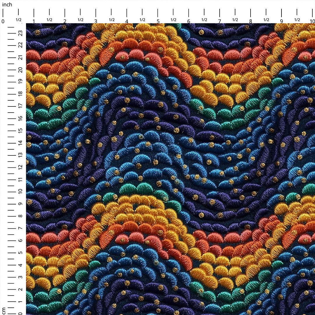Rainbow Waves Embroidery Fabric