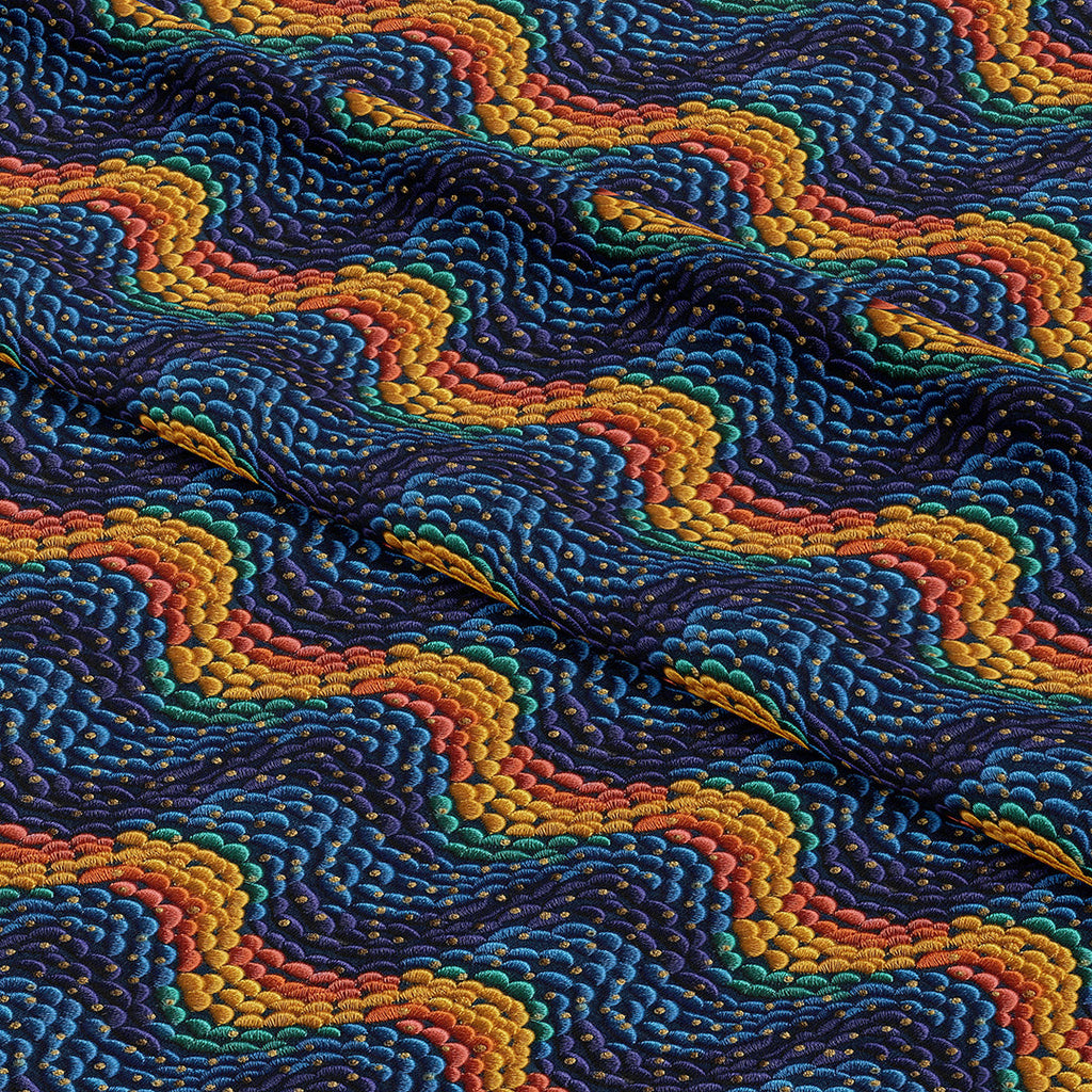 Rainbow Waves Embroidery Fabric