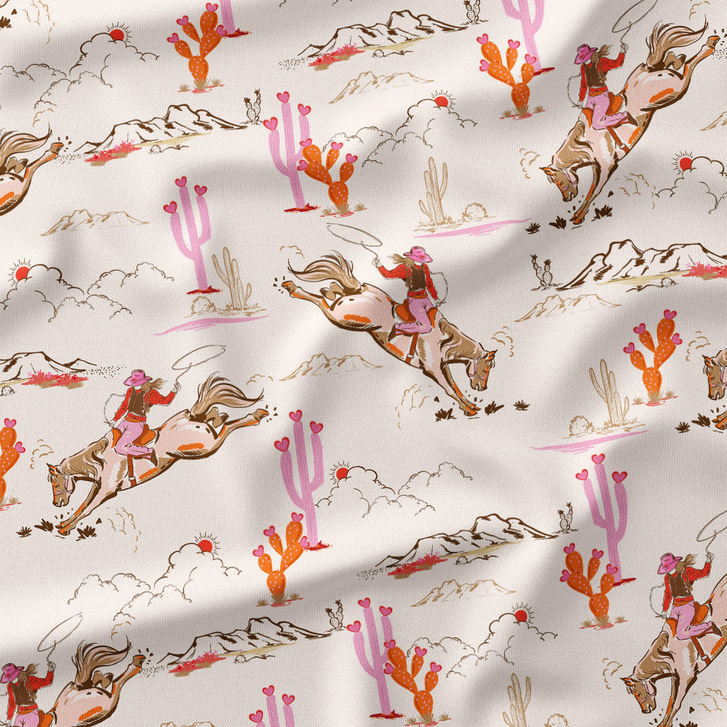 Pink Wild West - Cowgirls with Hearts Fabric