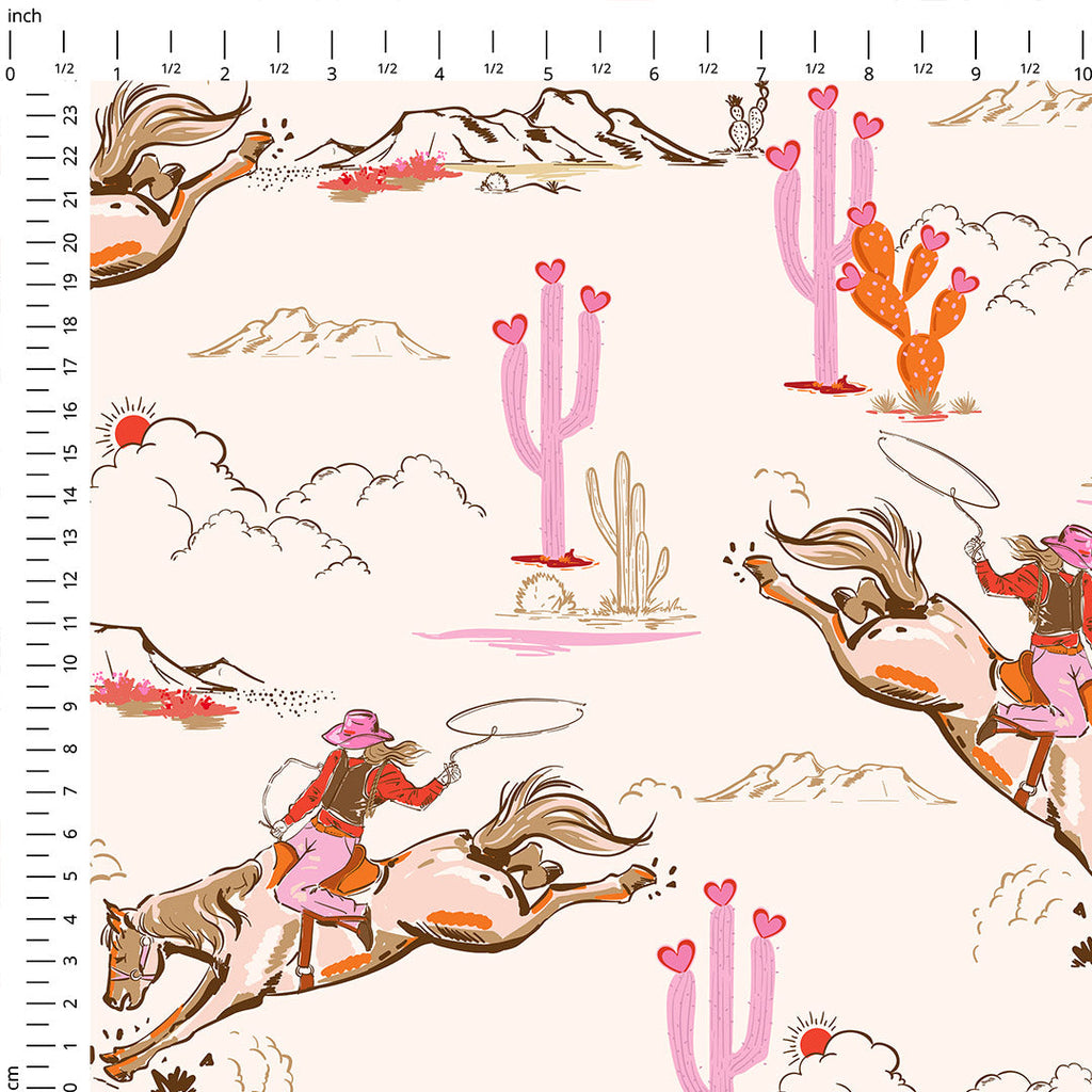 Pink Wild West - Cowgirls with Hearts Fabric