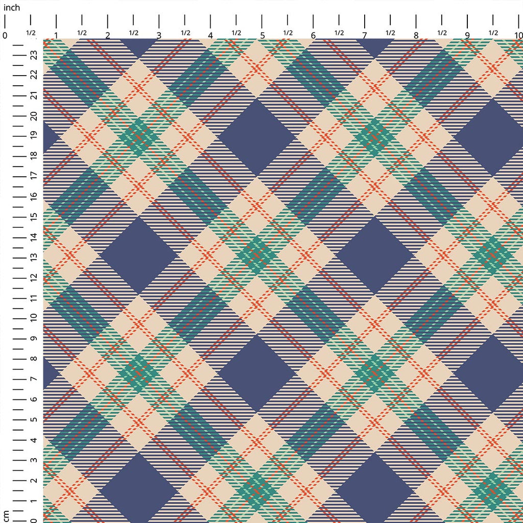 Cream and Blue Plaid Fabric 1461