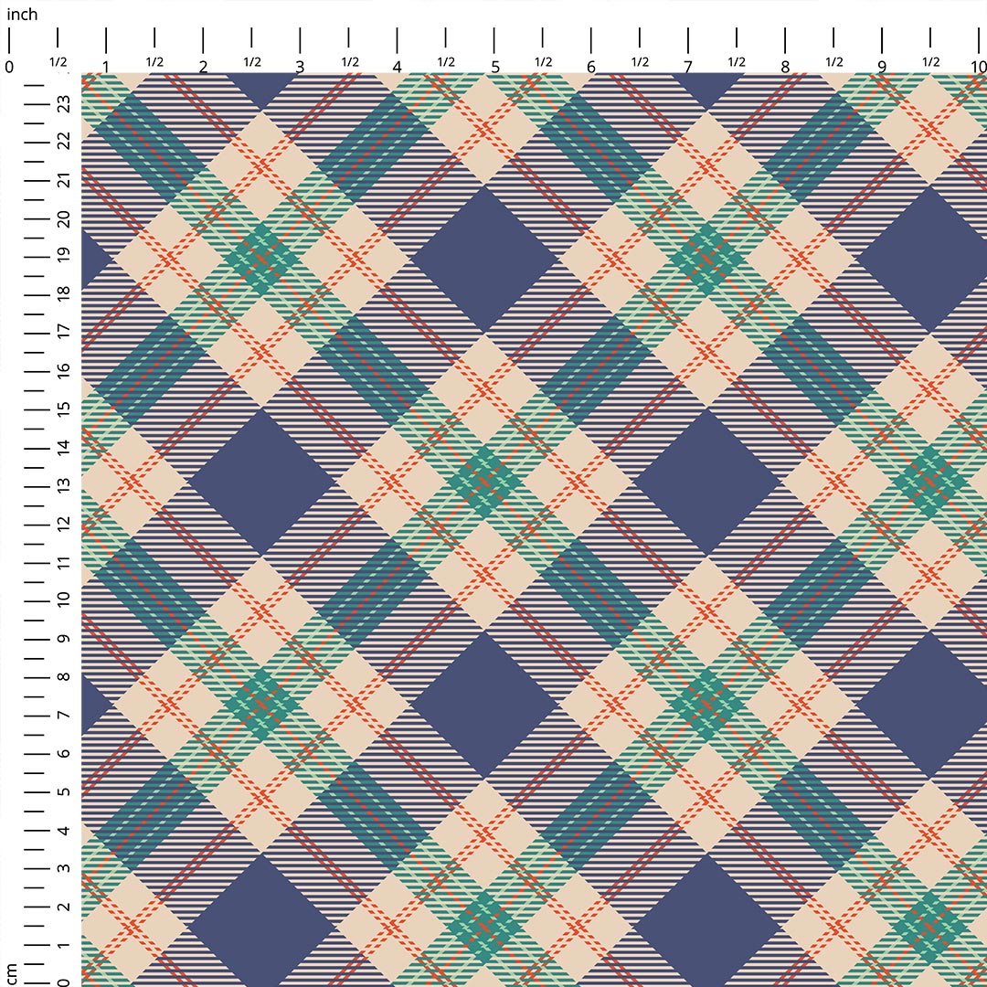Cream and Blue Plaid Fabric 1461