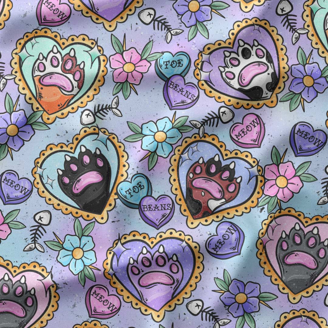 Cat Paws Tattoo Hearts Fabric