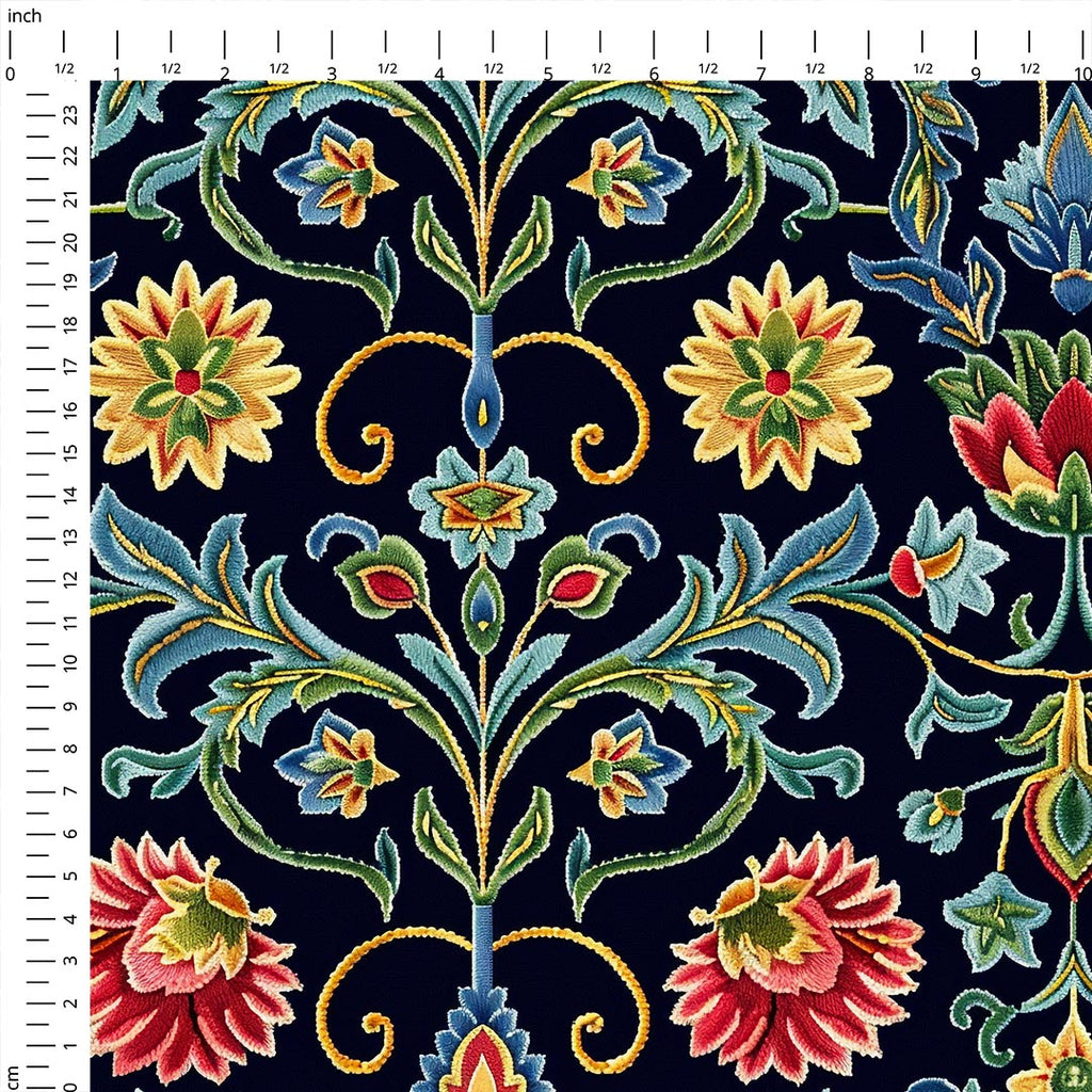 Crewel Embroidery Black Fabric