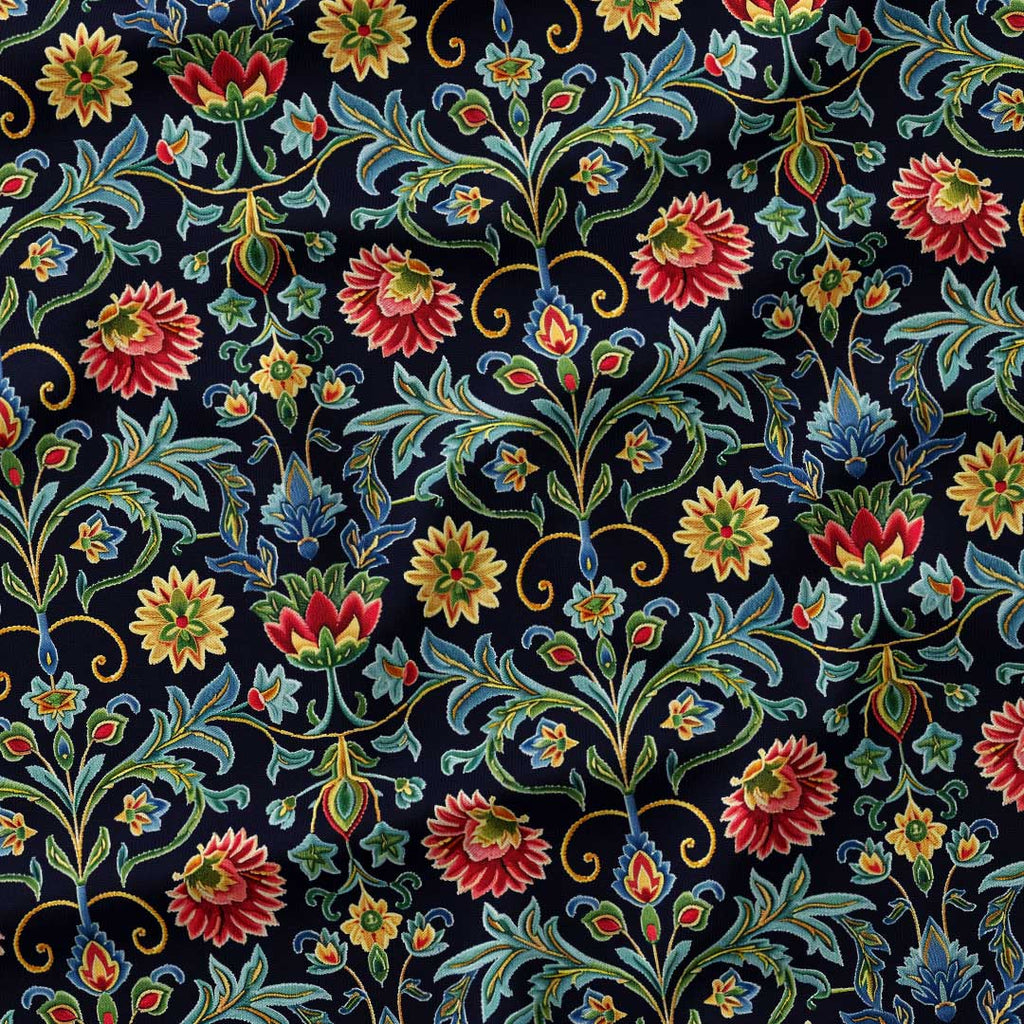 Crewel Embroidery Black Fabric