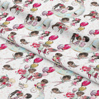 Cupid and Moon White Fabric