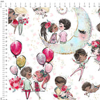 Cupid and Moon White Fabric