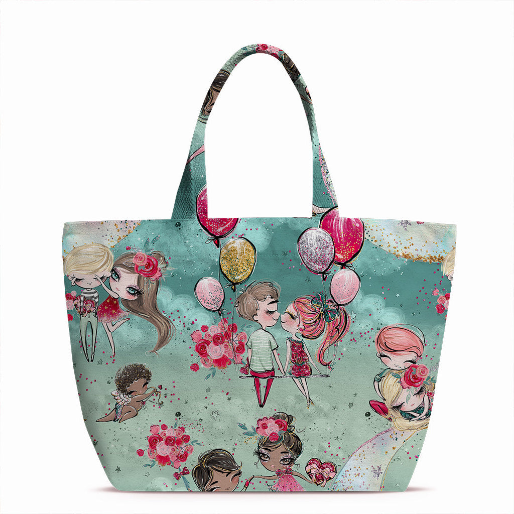 Cupid and Moon Mint Fabric