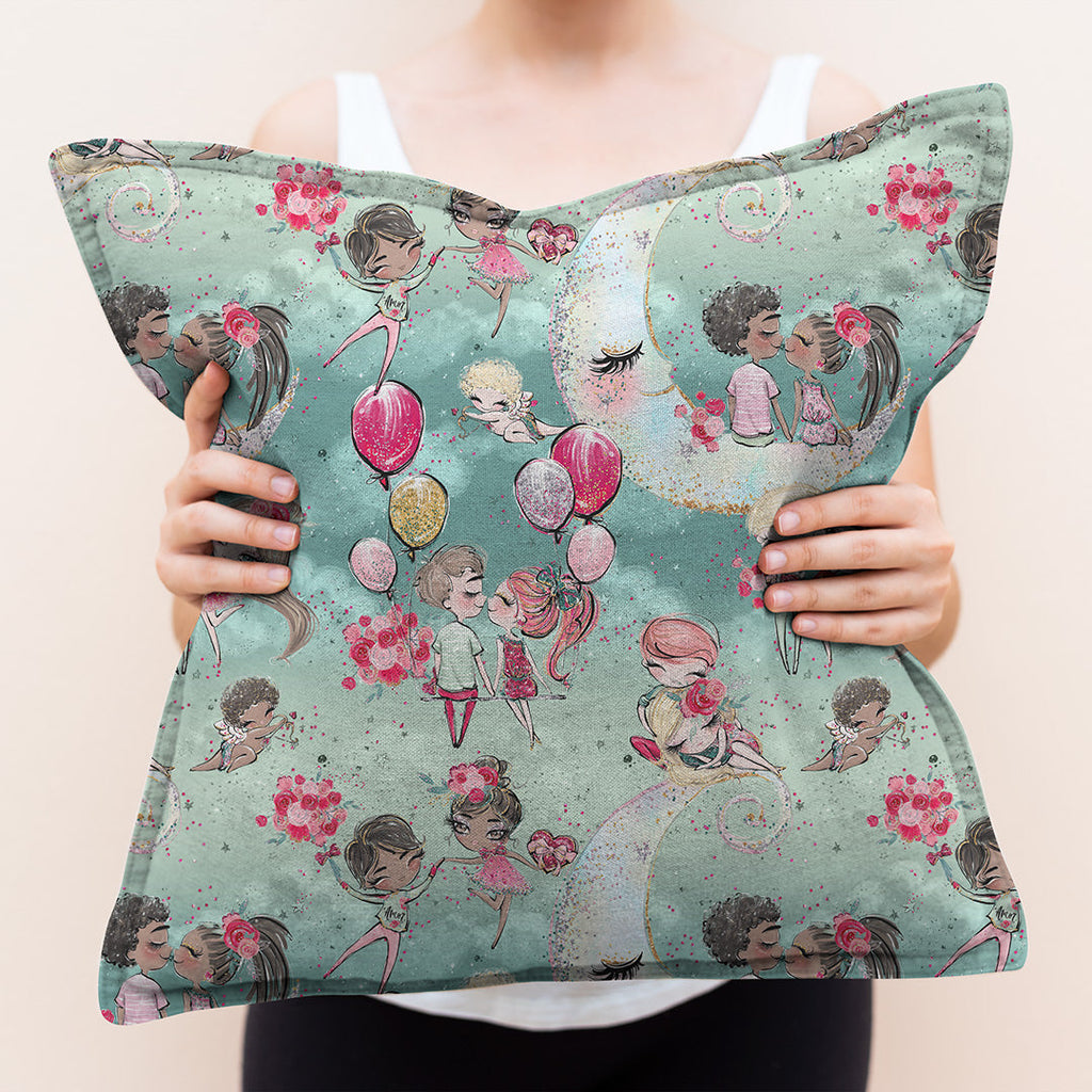 Cupid and Moon Mint Fabric