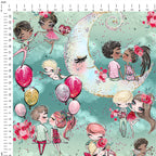 Cupid and Moon Mint Fabric