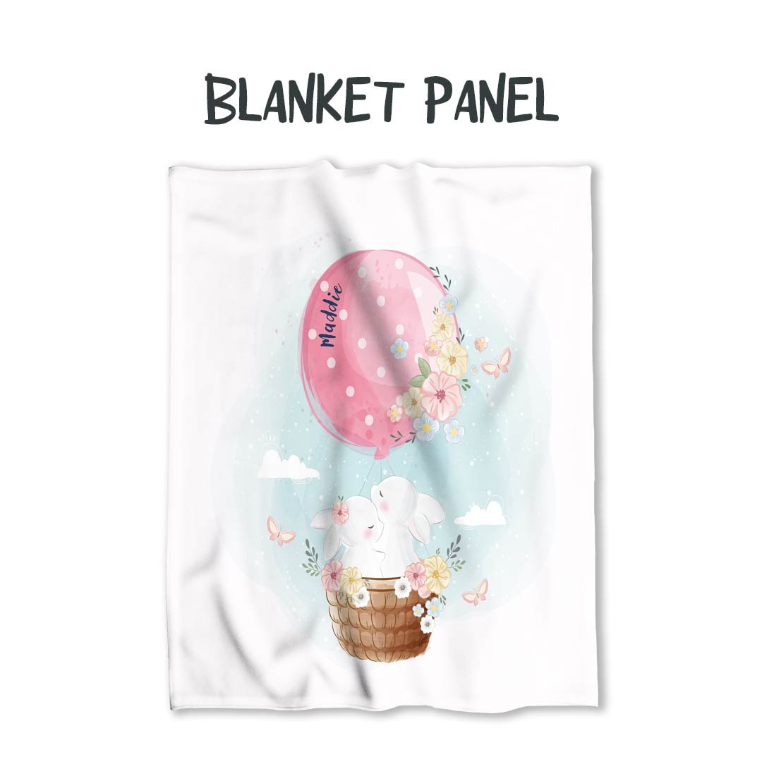 Personalised Cute Bunnies Balloon Fabric Blanket Panel BP-54