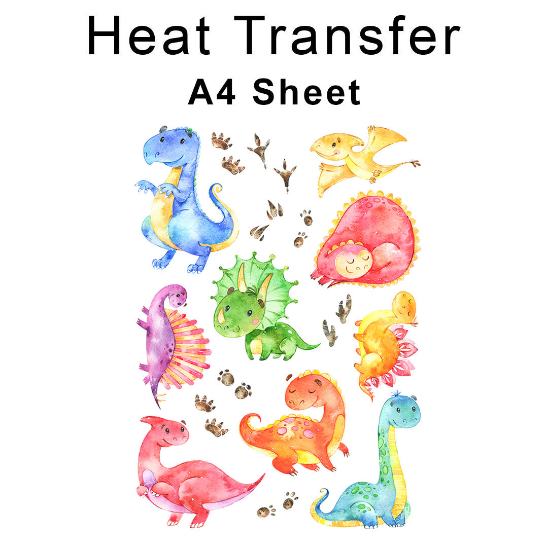 Cute Dinosaurs A4 Mix Set Iron on fabric heat transfer DTF-161