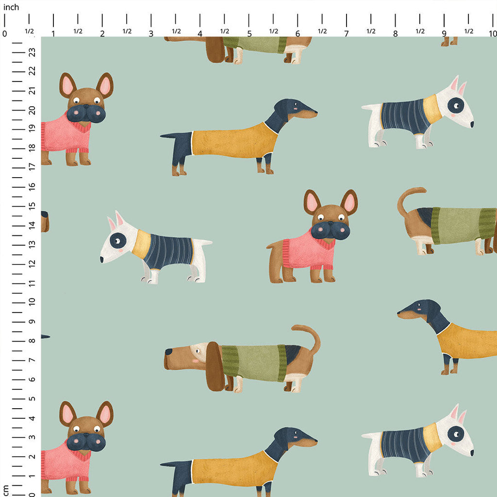 Cute Dogs Aqua Fabric
