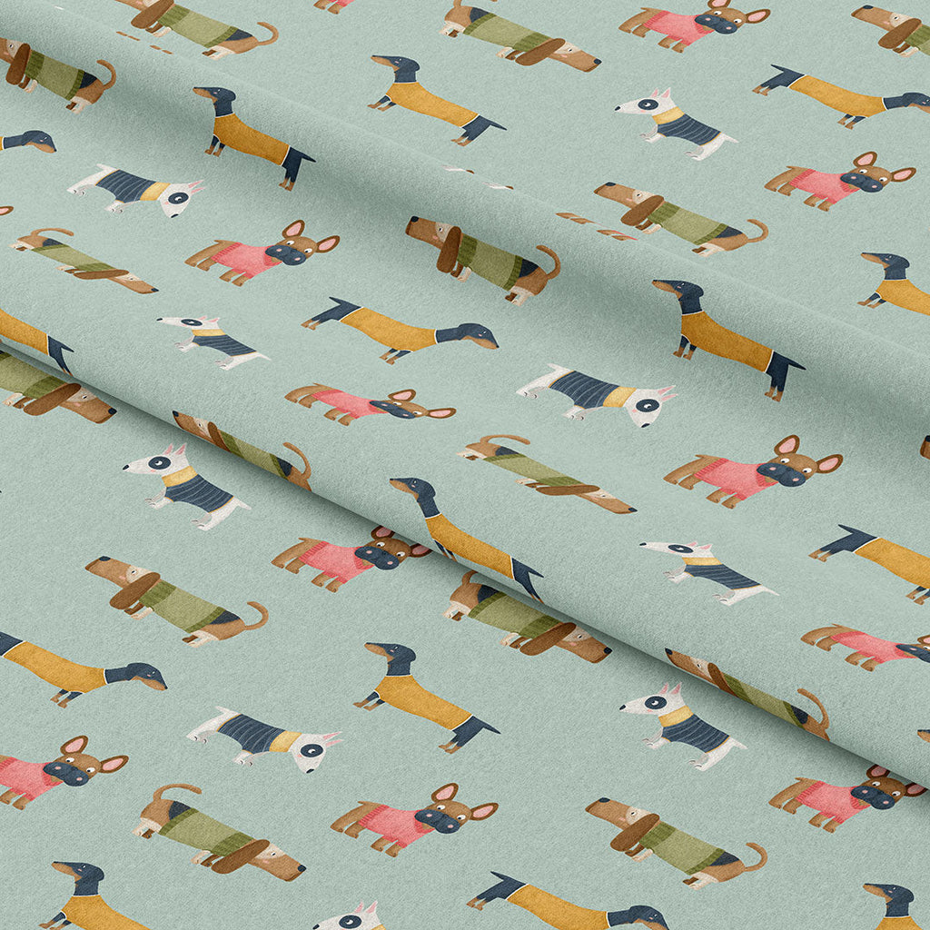 Cute Dogs Aqua Fabric