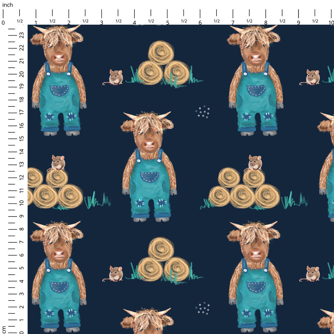 Cute Cows Blue Fabric