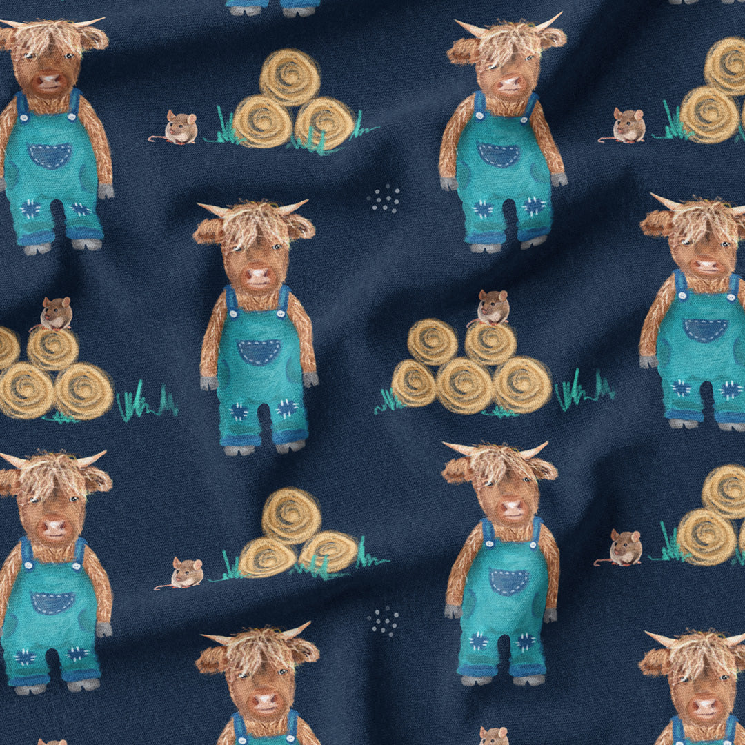 Cute Cows Blue Fabric